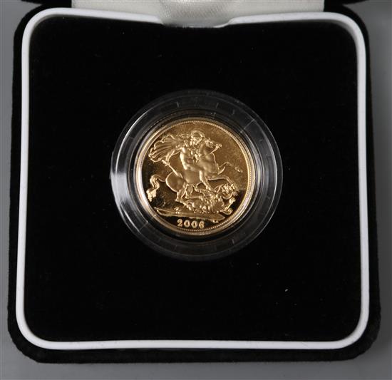 A Uk gold proof sovereign 2006, cased.